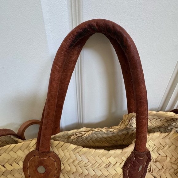 Woven Straw Backpack with Leather Straps - Picture 4 of 5